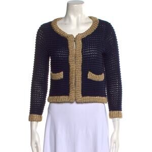 3.1 PHILLIP LIM Knitted Cardigan Size XS Navy Metallic Gold
